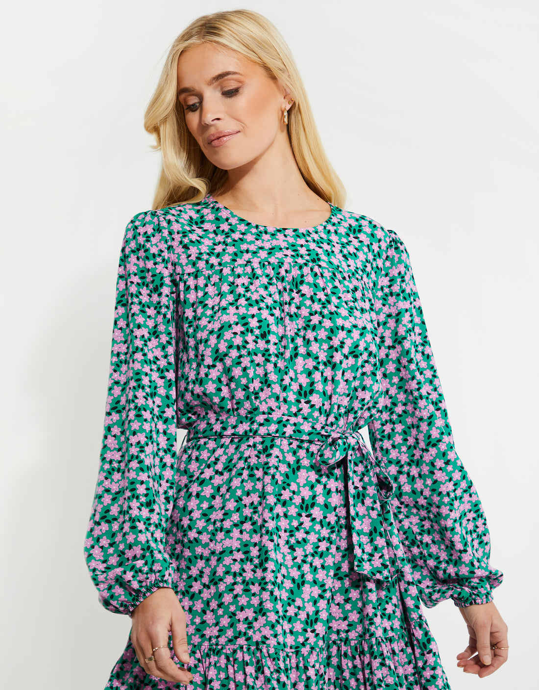 Women's Green Floral Print Tiered Mini Ladies' Smock Tea Dress – Threadbare