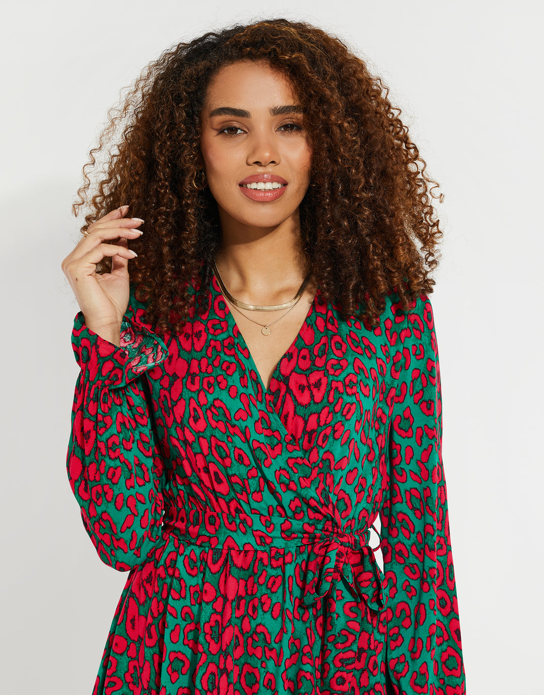 Threadbare Women's Green Leopard Print Mini Peplum Frill Ladies' Wrap Dress Threadbare Women's Green Leopard Print Mini Peplum Frill Ladies' Wrap Dress