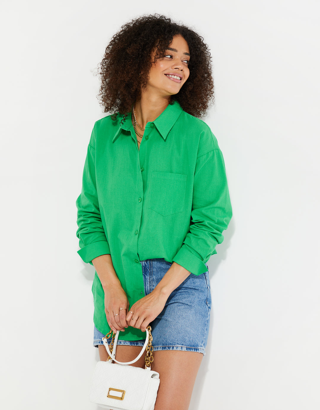 Green Longline Linen Look Shirt