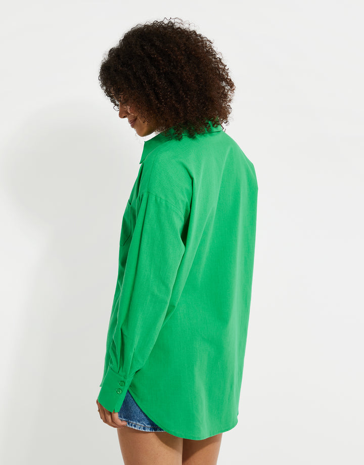Green Longline Linen Look Shirt