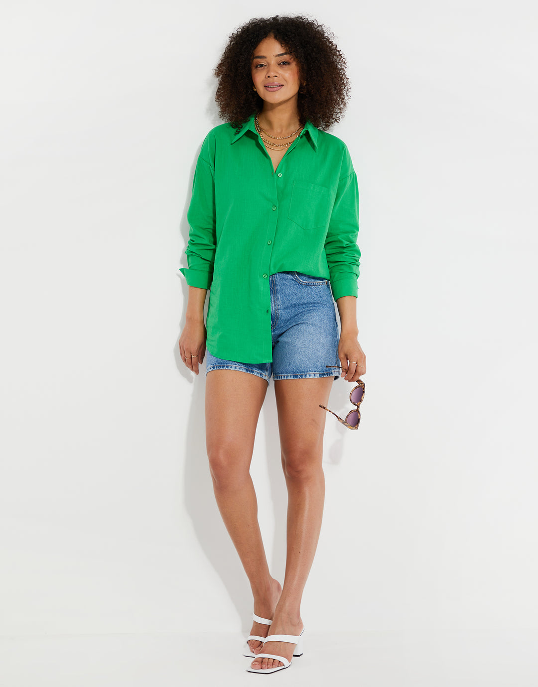 Green Longline Linen Look Shirt