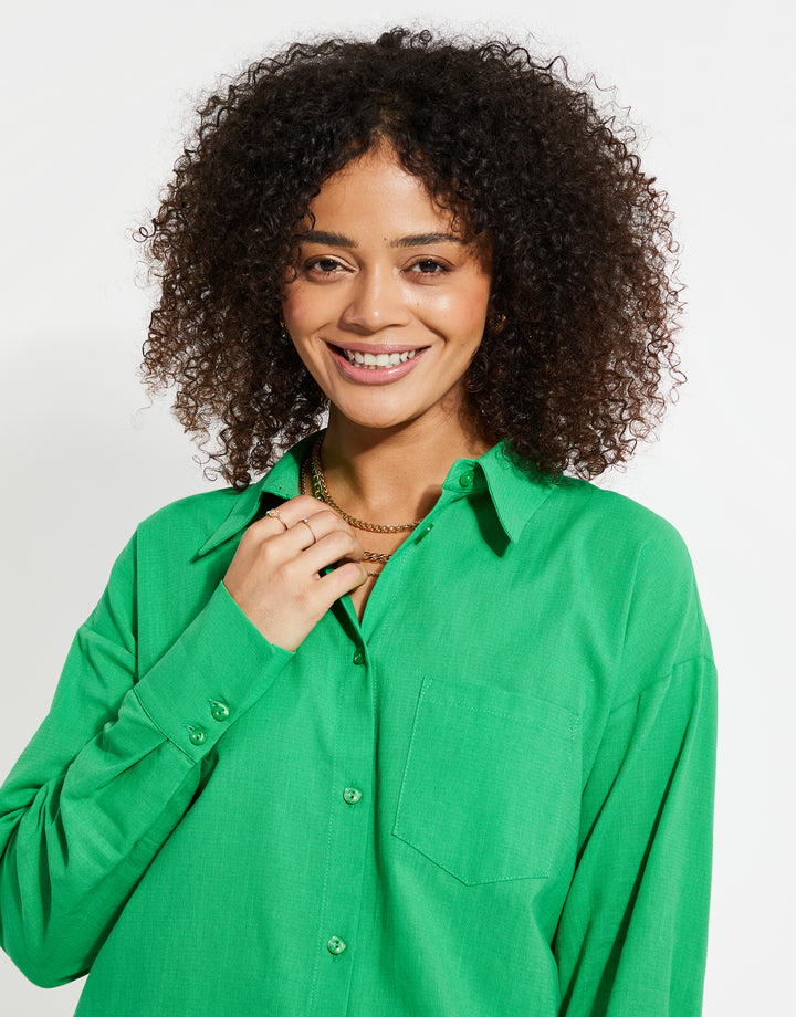 Green Longline Linen Look Shirt