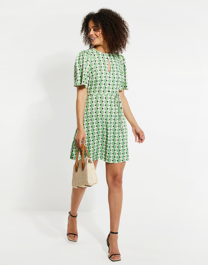 Green Spot Print Mini Dress