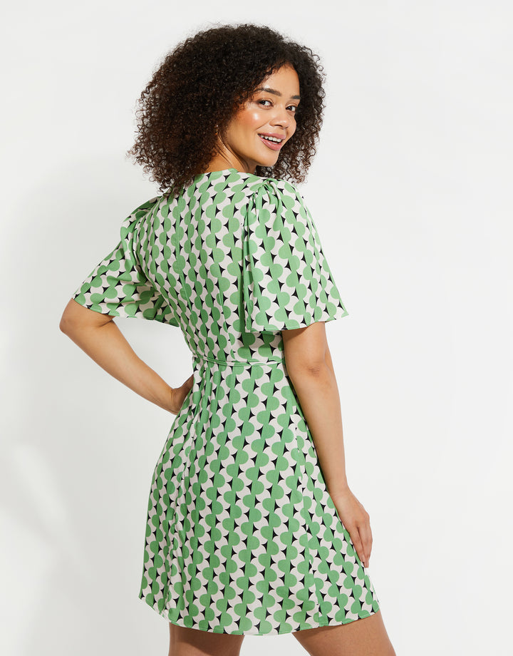 Green Spot Print Mini Dress