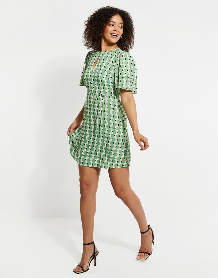 Green Spot Print Mini Dress