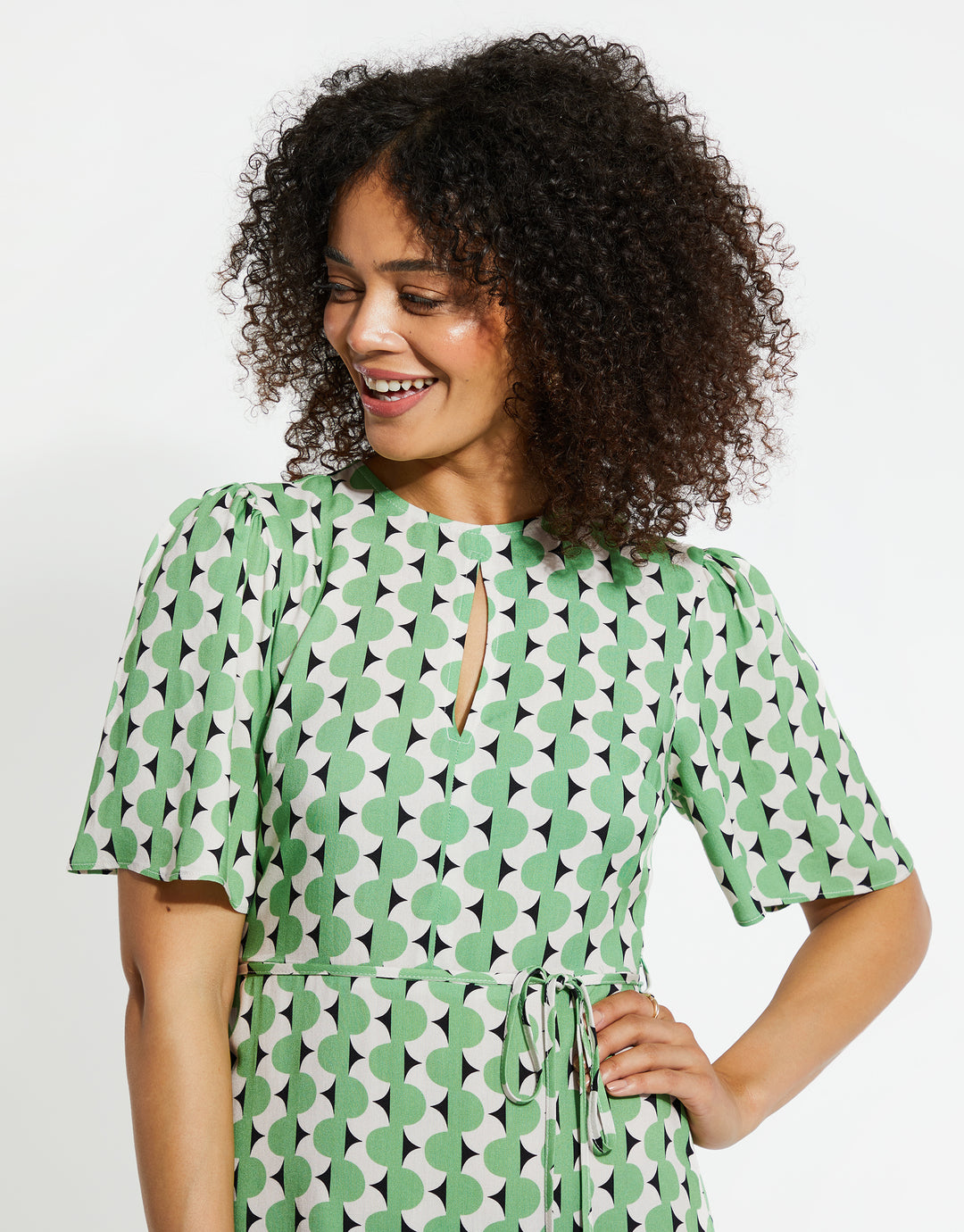 Green Spot Print Mini Dress
