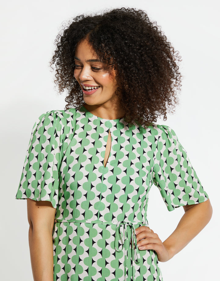 Green Spot Print Mini Dress