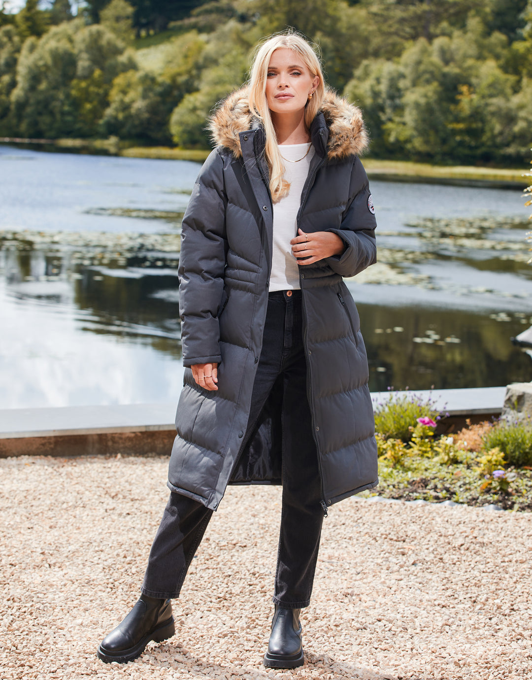 Threadbare Women's Grey Hooded Longline Padded Ladies' Parka Jacket