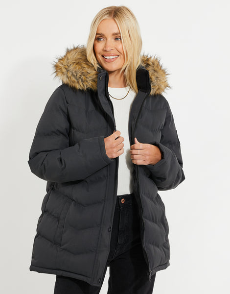 Women's Grey Quilted Padded Hooded Coat Ladies' Parka Jacket – Threadbare