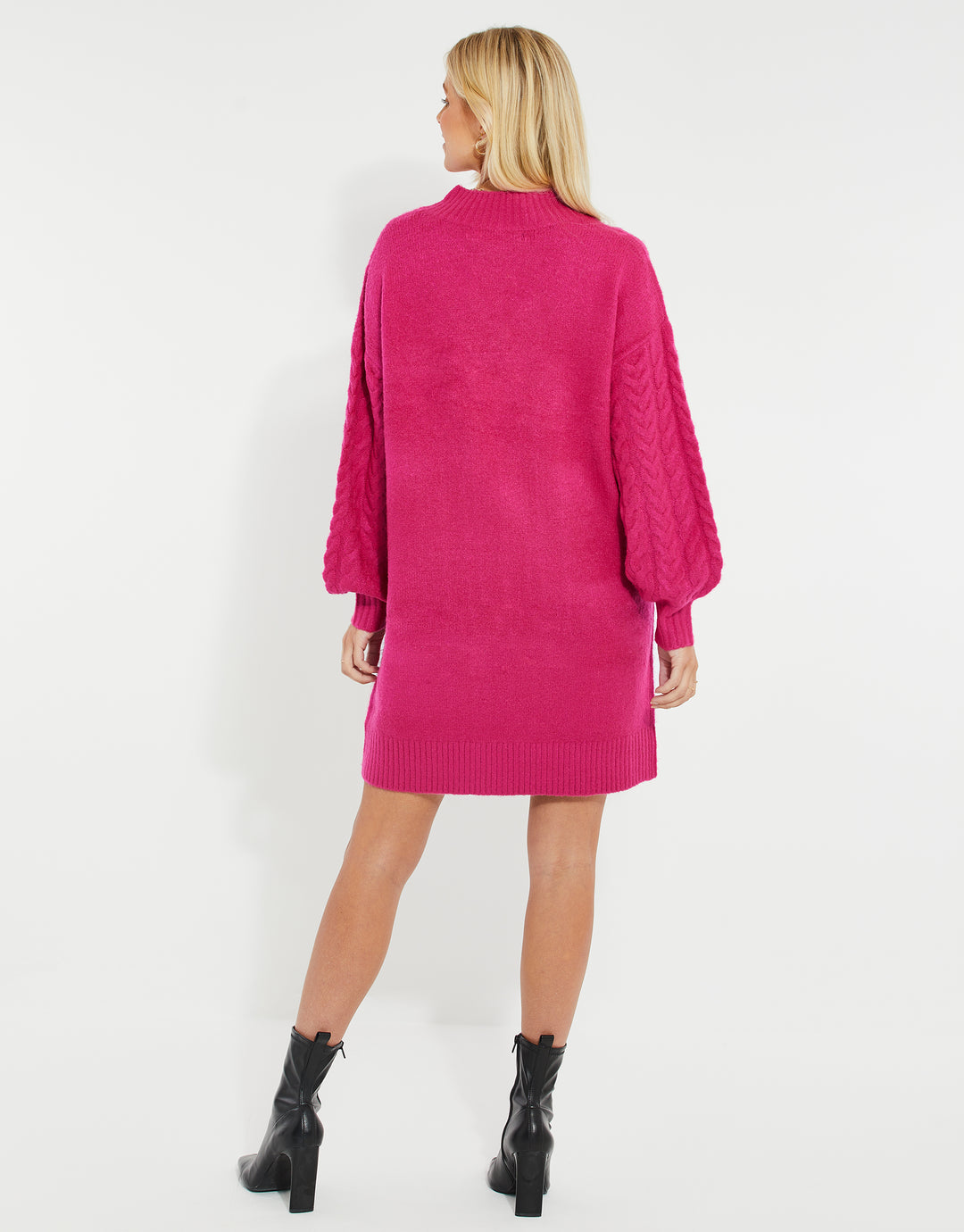 Threadbare Women's Hot Pink Mid Length Balloon Sleeve Cable Knit Ladies' Jumper Dress Threadbare Women's Hot Pink Mid Length Balloon Sleeve Cable Knit Ladies' Jumper Dress