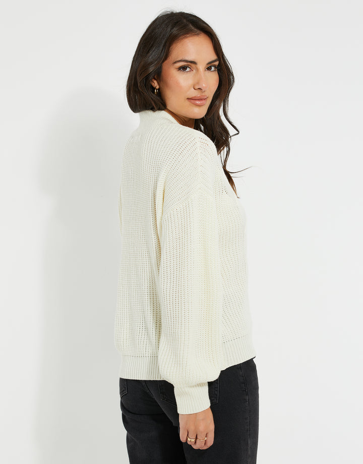 Ivory Cable Knit V Neck Jumper