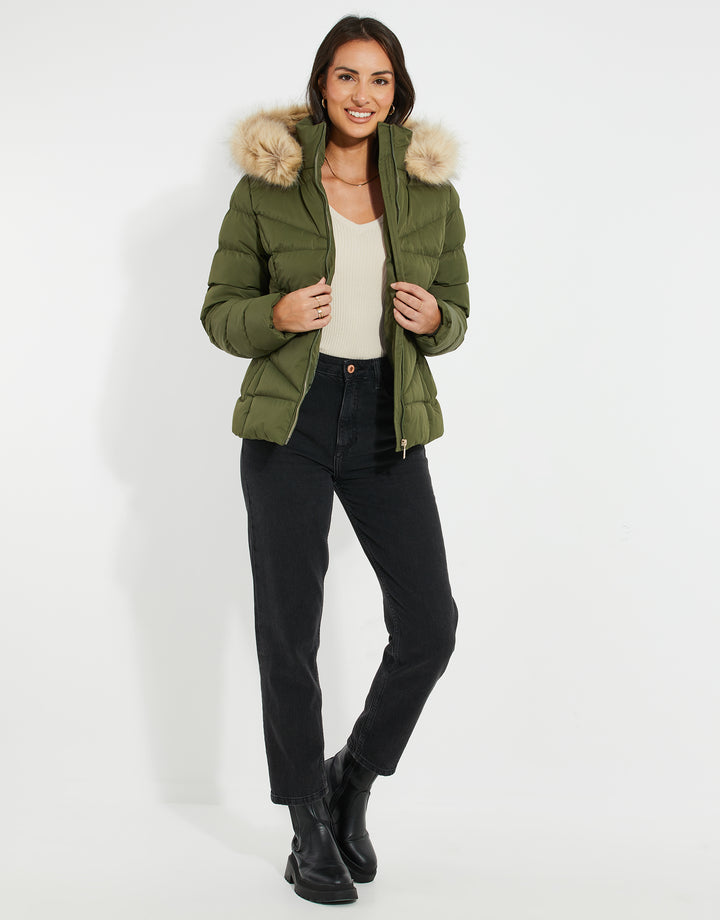 Khaki Green Short Parka Jacket