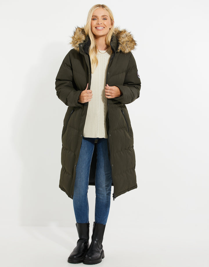 Khaki Green Longline Parka Jacket