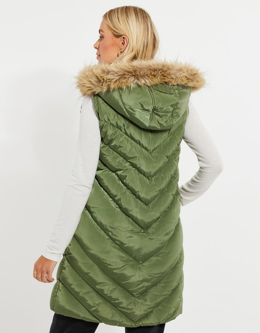 Khaki Green Parka-Style Quilted Gilet main image 0