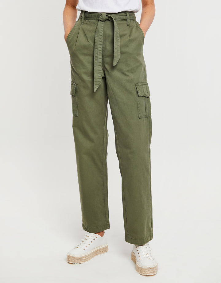 Khaki Green Straight Leg Cargo Trousers