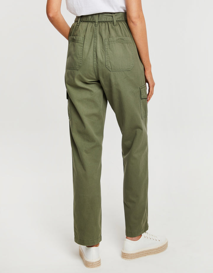 Khaki Green Straight Leg Cargo Trousers