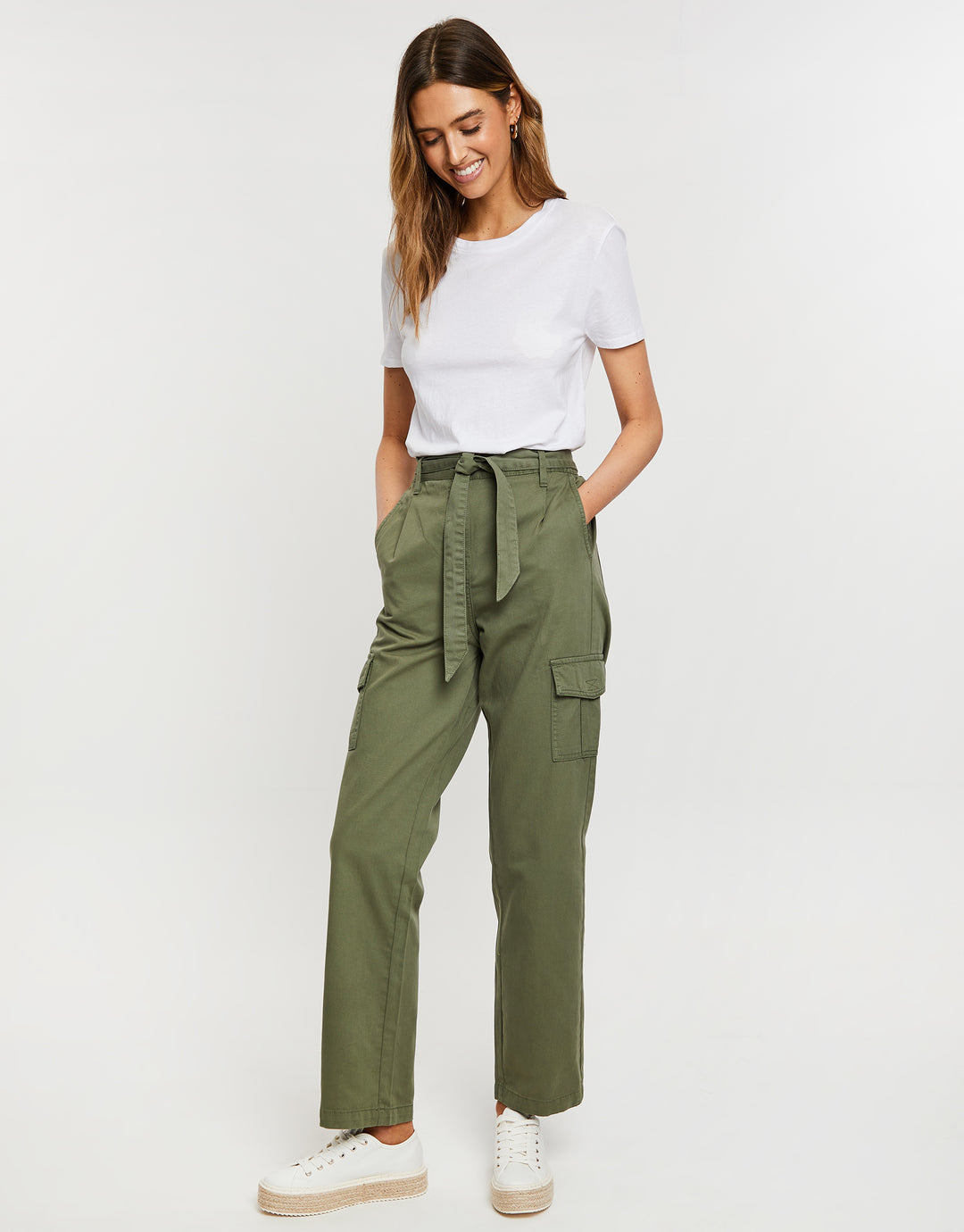 Khaki Green Straight Leg Cargo Trousers