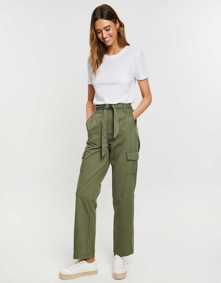 Khaki Green Straight Leg Cargo Trousers