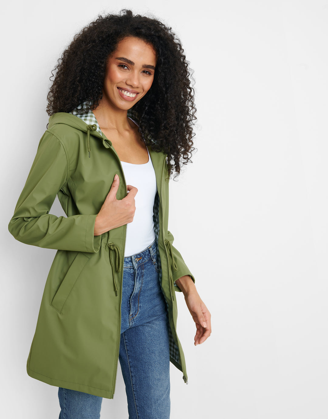 PU Rubberised Mac in Khaki Green
