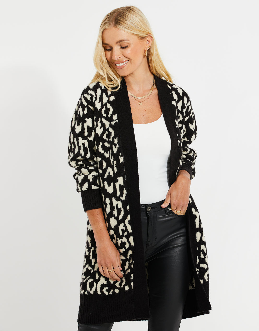 Leopard Print Jacquard Knitted Cardigan