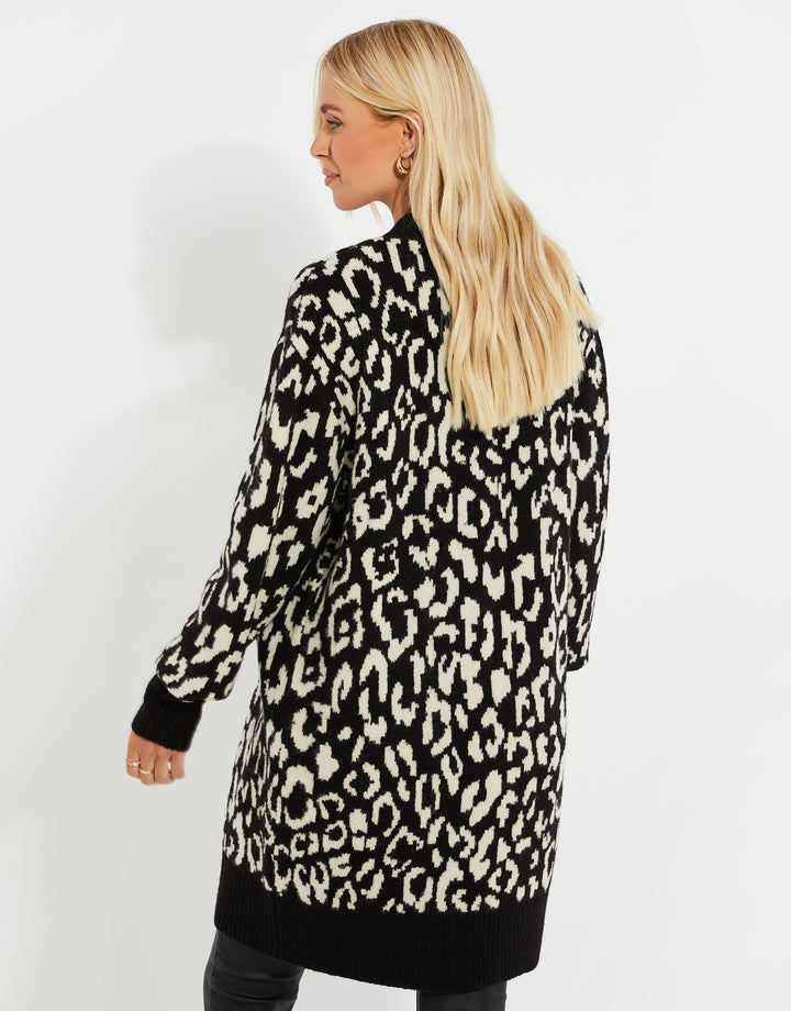Leopard Print Jacquard Knitted Cardigan