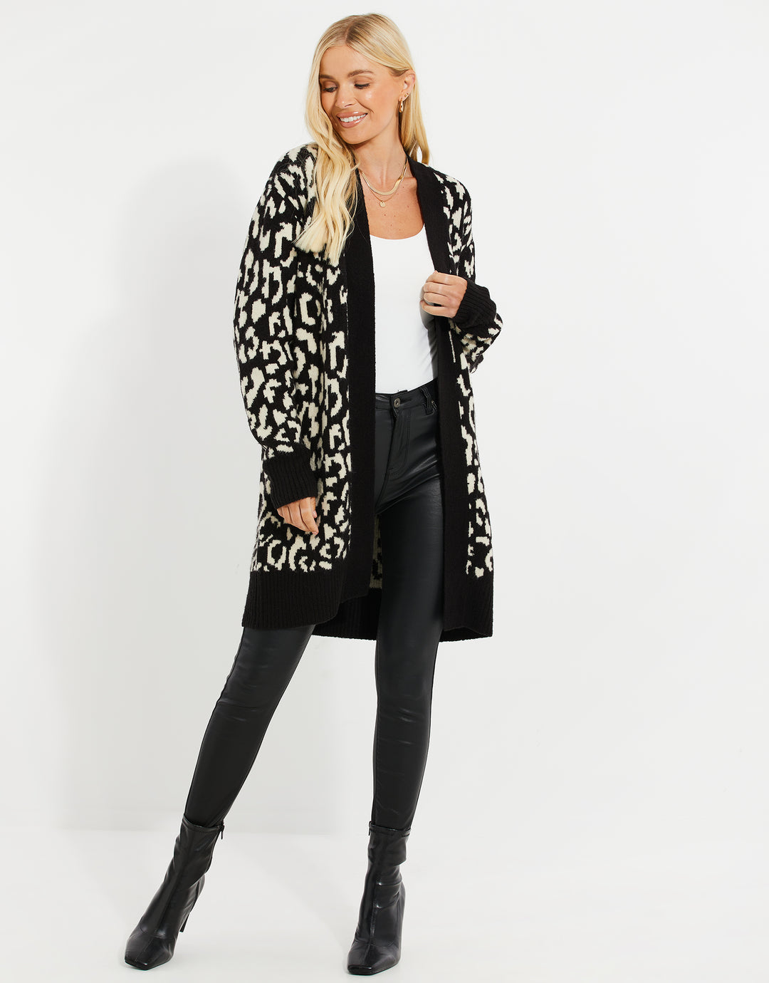 Leopard Print Jacquard Knitted Cardigan