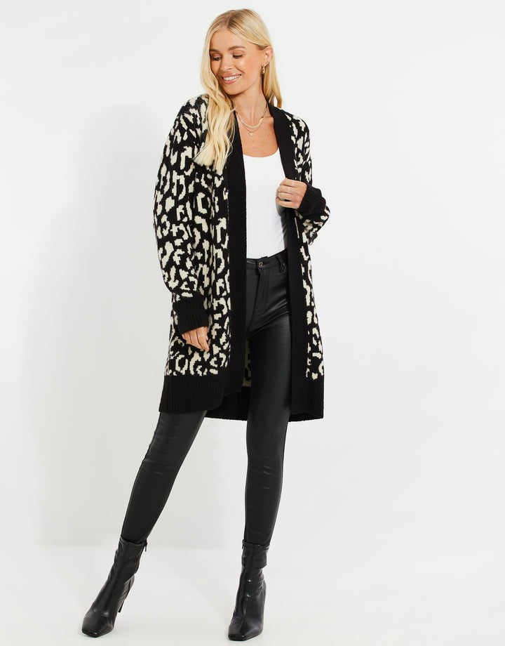 Leopard Print Jacquard Knitted Cardigan