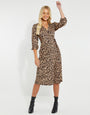 Leopard Print Wrap Midi Dress