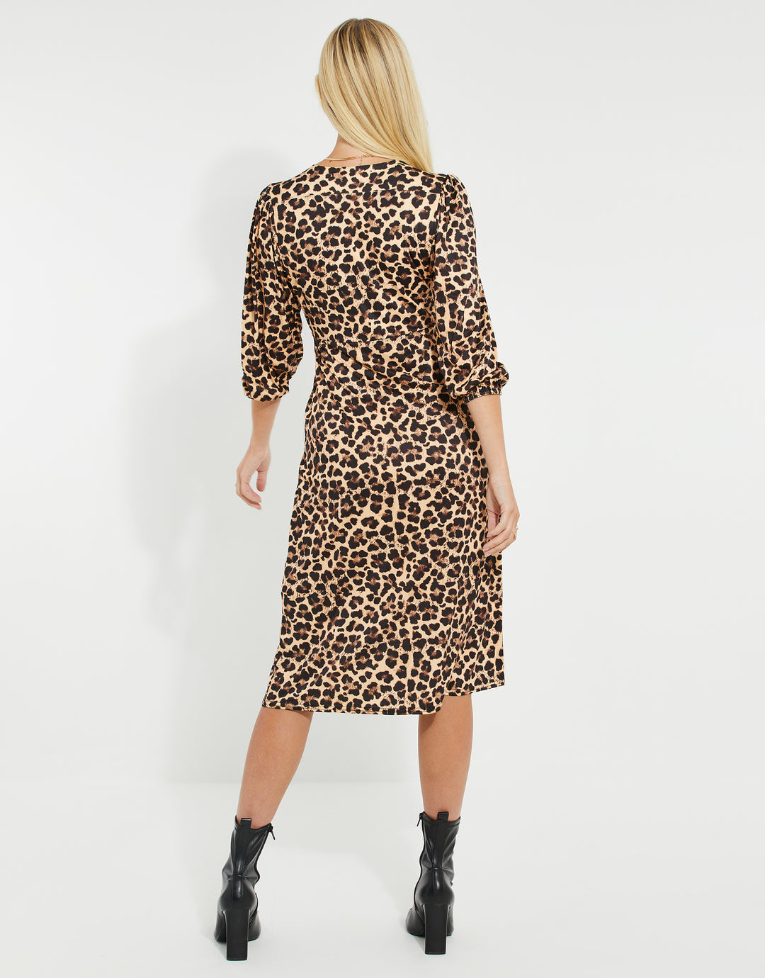 Leopard Print Wrap Midi Dress