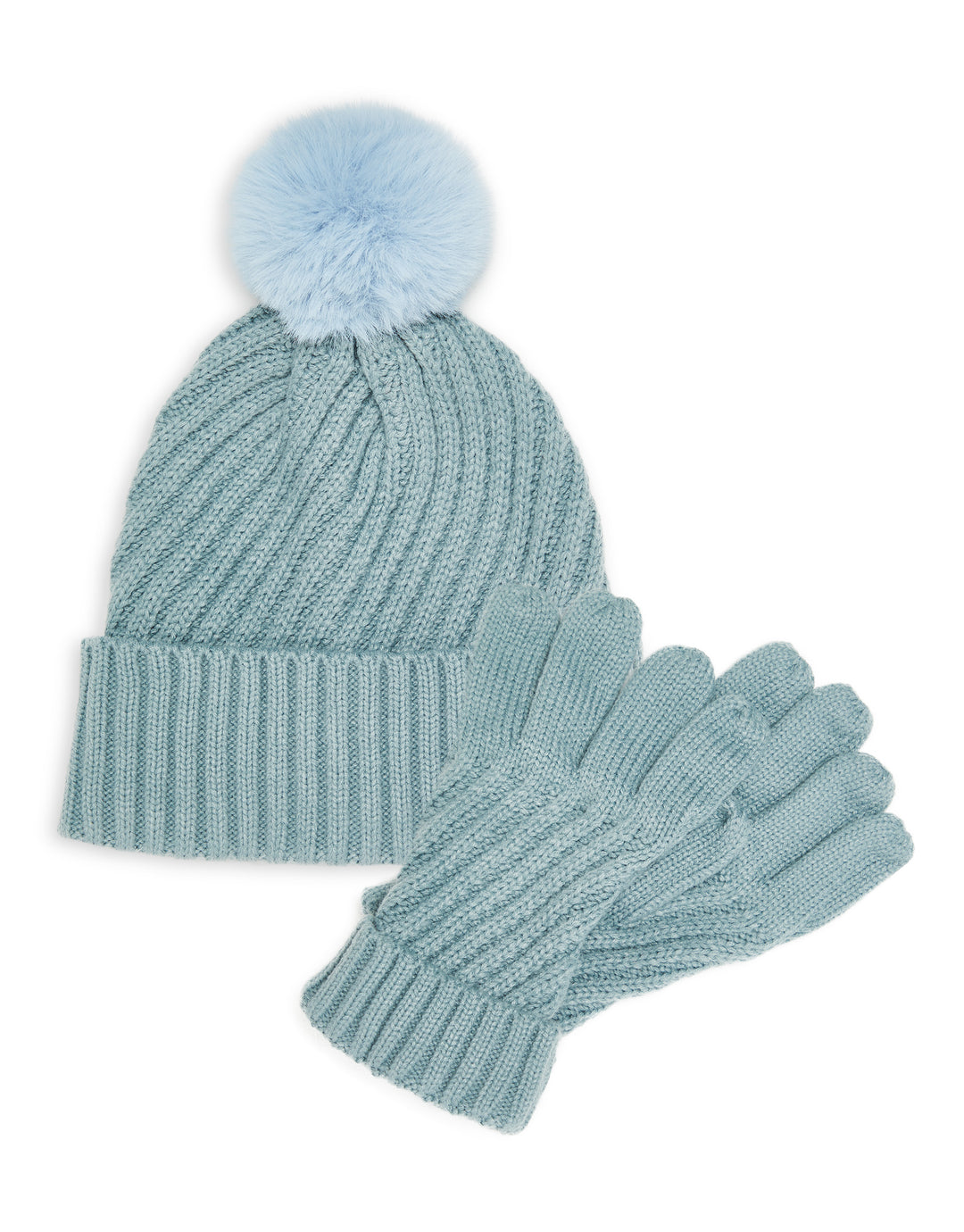 Light Blue Knitted Hat & Gloves (2-Piece Set)