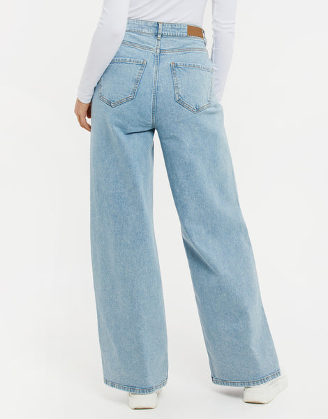 Women's Light Blue Wash Wide Leg Ladies' Denim Jeans – Threadbare