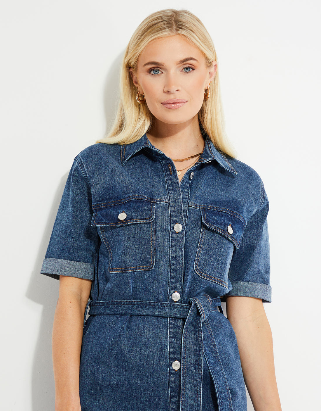 Women's Mid Blue Wash Midi Tie Belt Denim Ladies' Shirt Dress – Threadbare