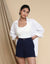 Navy Linen Blend Button Up Shorts
