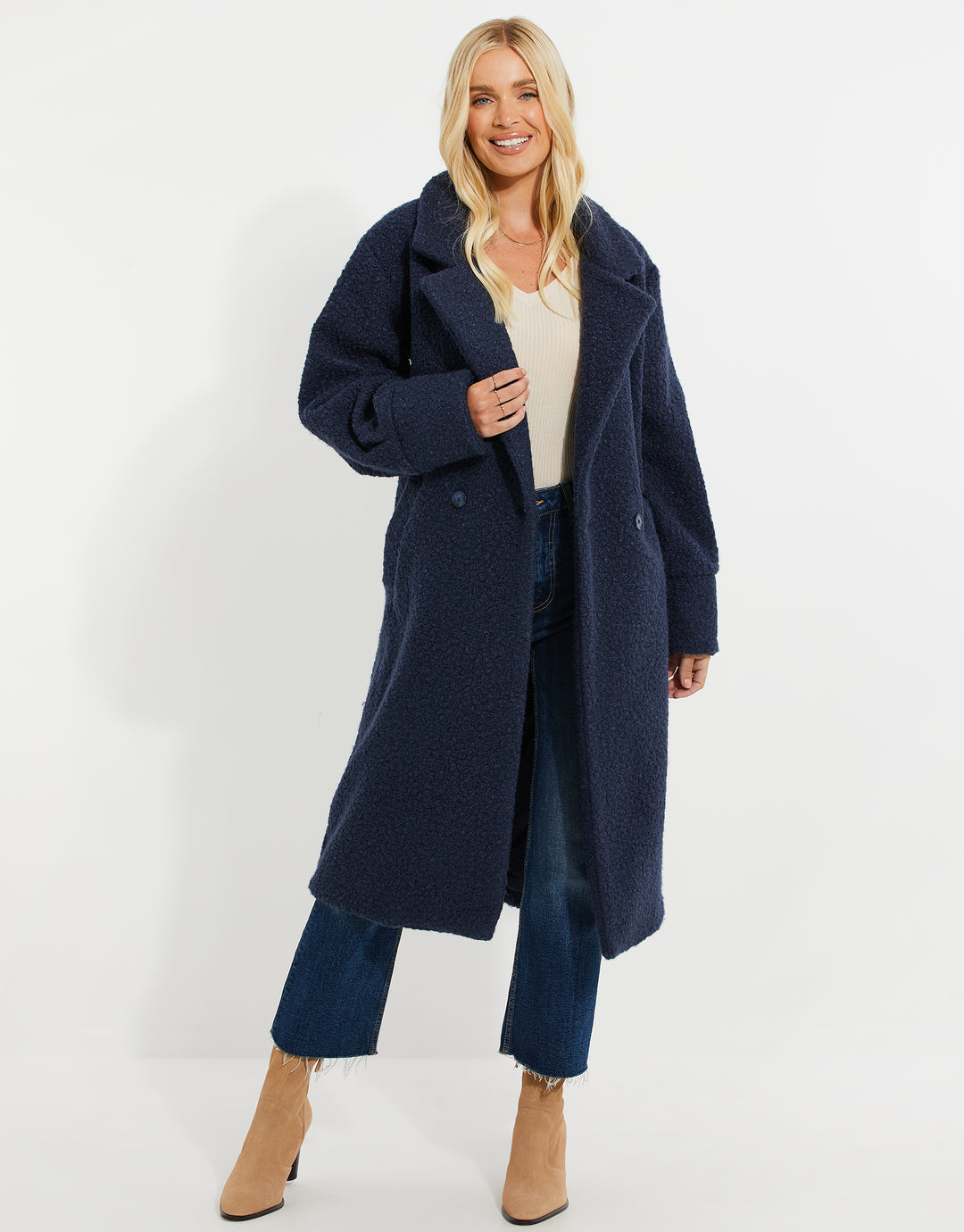 Navy Longline Teddy Coat