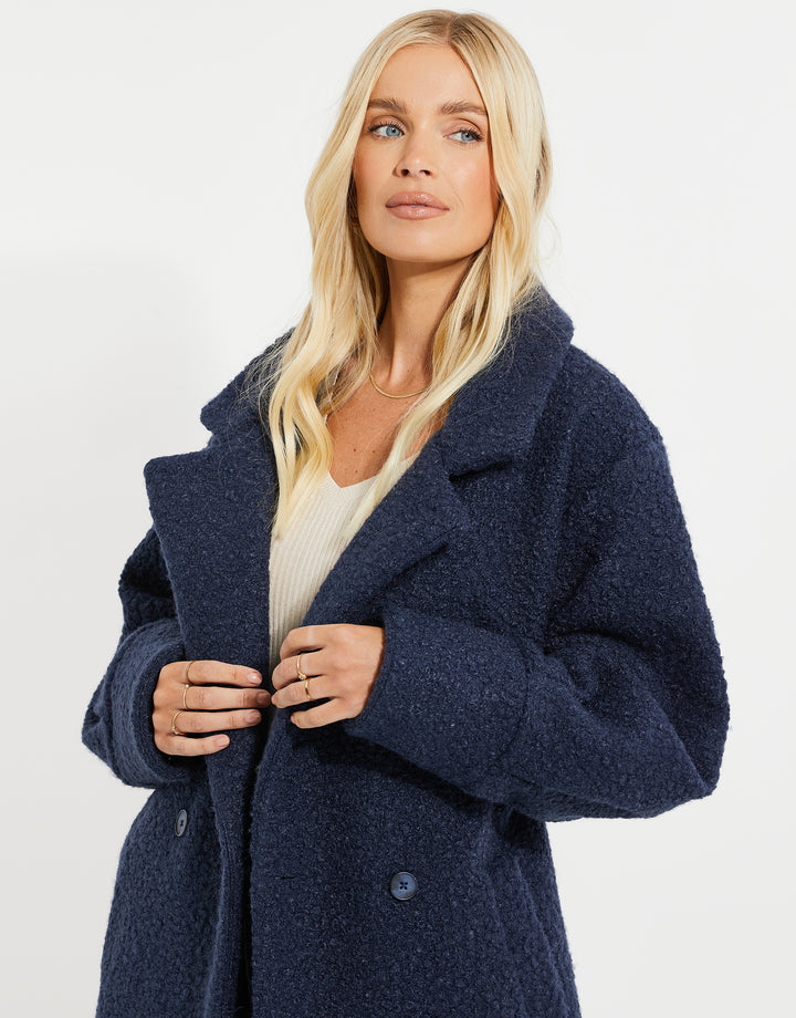Navy Longline Teddy Coat