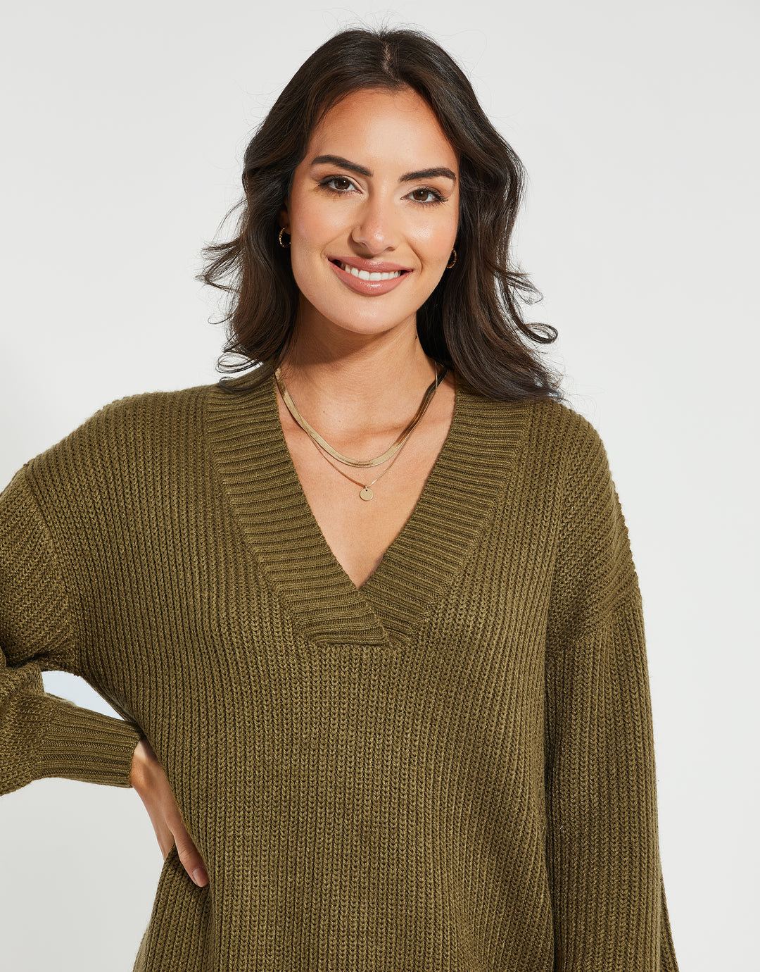 Threadbare Women's Khaki Green Knitted Sweater Ladies' Jumper Dress