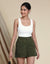 Khaki Green Linen Blend Button Up Shorts