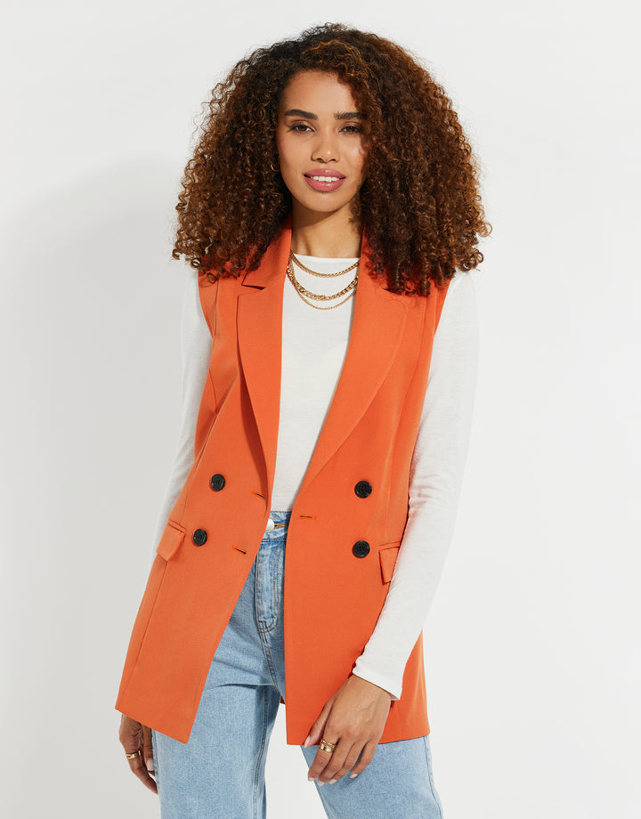 Orange Longline Sleeveless Blazer