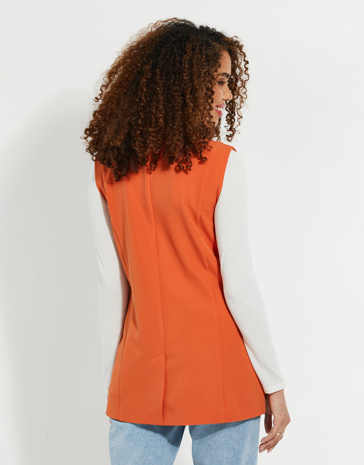 Orange Longline Sleeveless Blazer