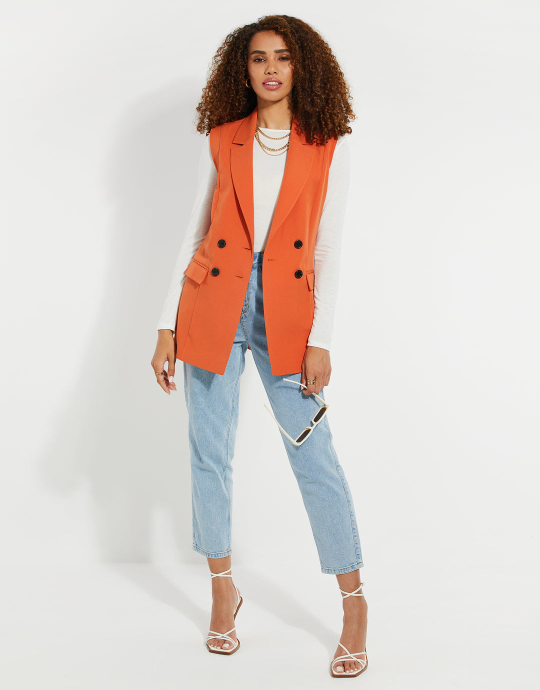 Orange Longline Sleeveless Blazer