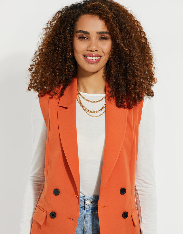 Orange Longline Sleeveless Blazer