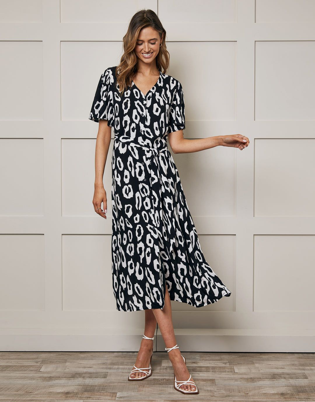 Petite Black Abstract Animal Print Midi Dress