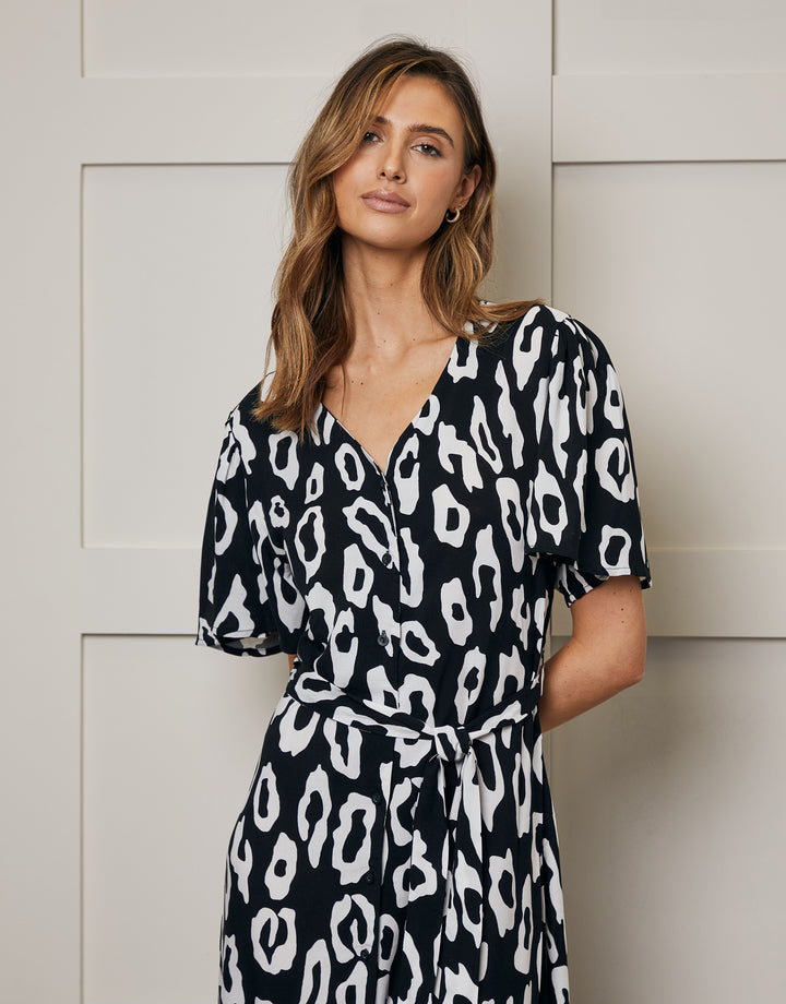 Petite Black Abstract Animal Print Midi Dress