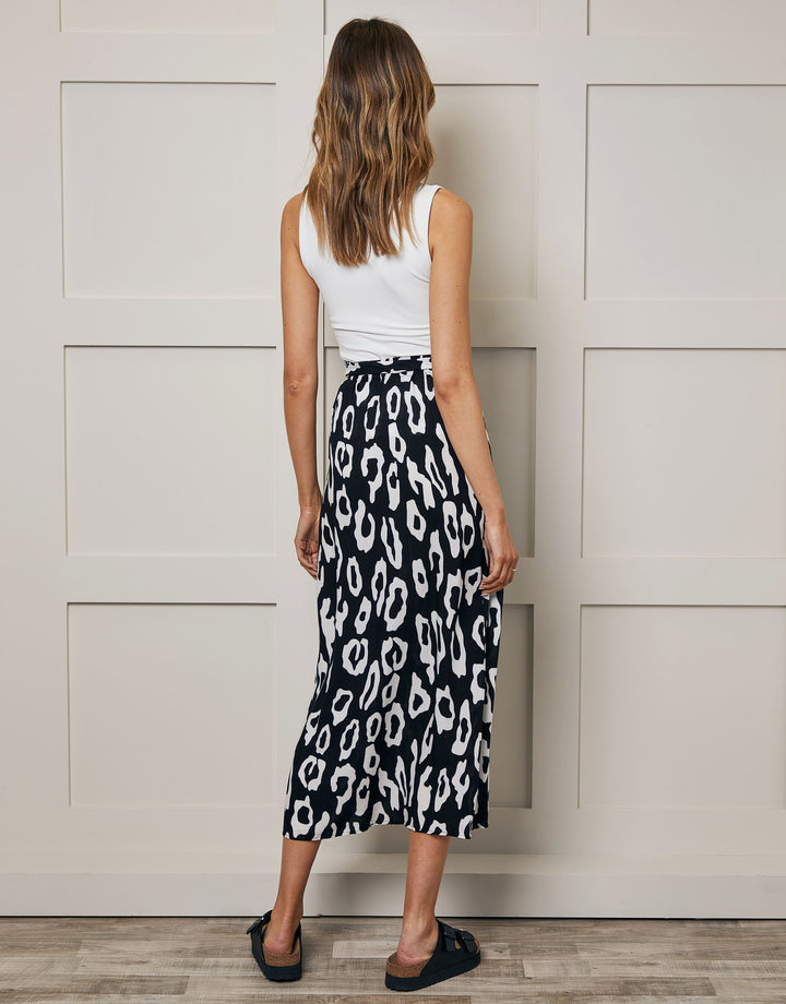 Petite Black & White Animal Print Wrap Midi Skirt