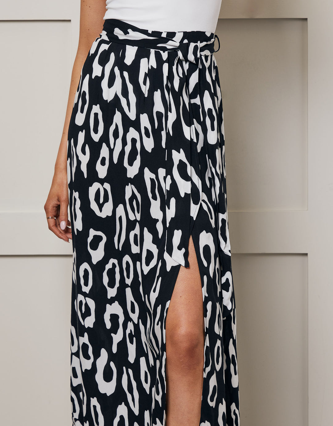 Petite Black & White Animal Print Wrap Midi Skirt