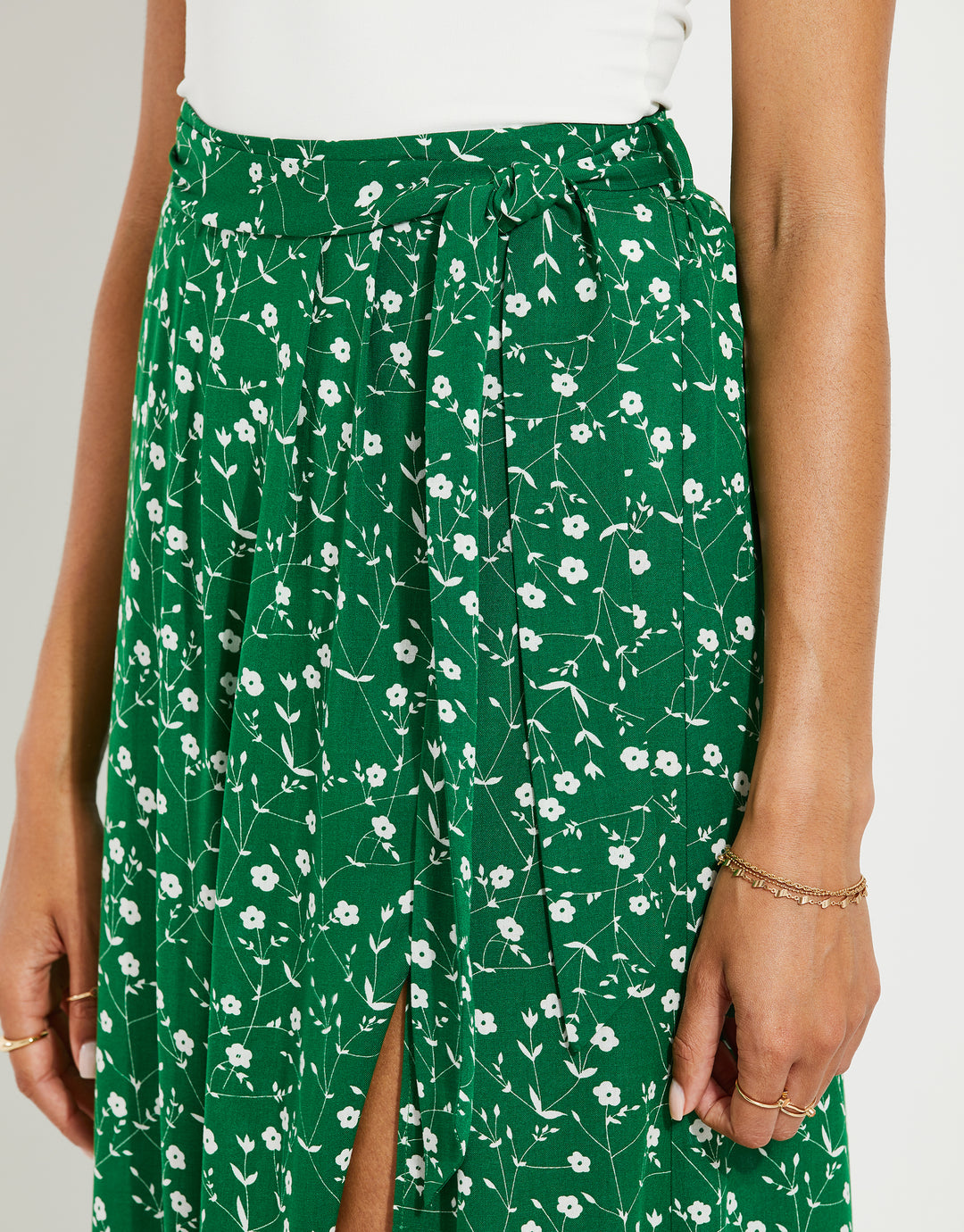 Petite Green Ditsy Floral Print Wrap Midi Skirt