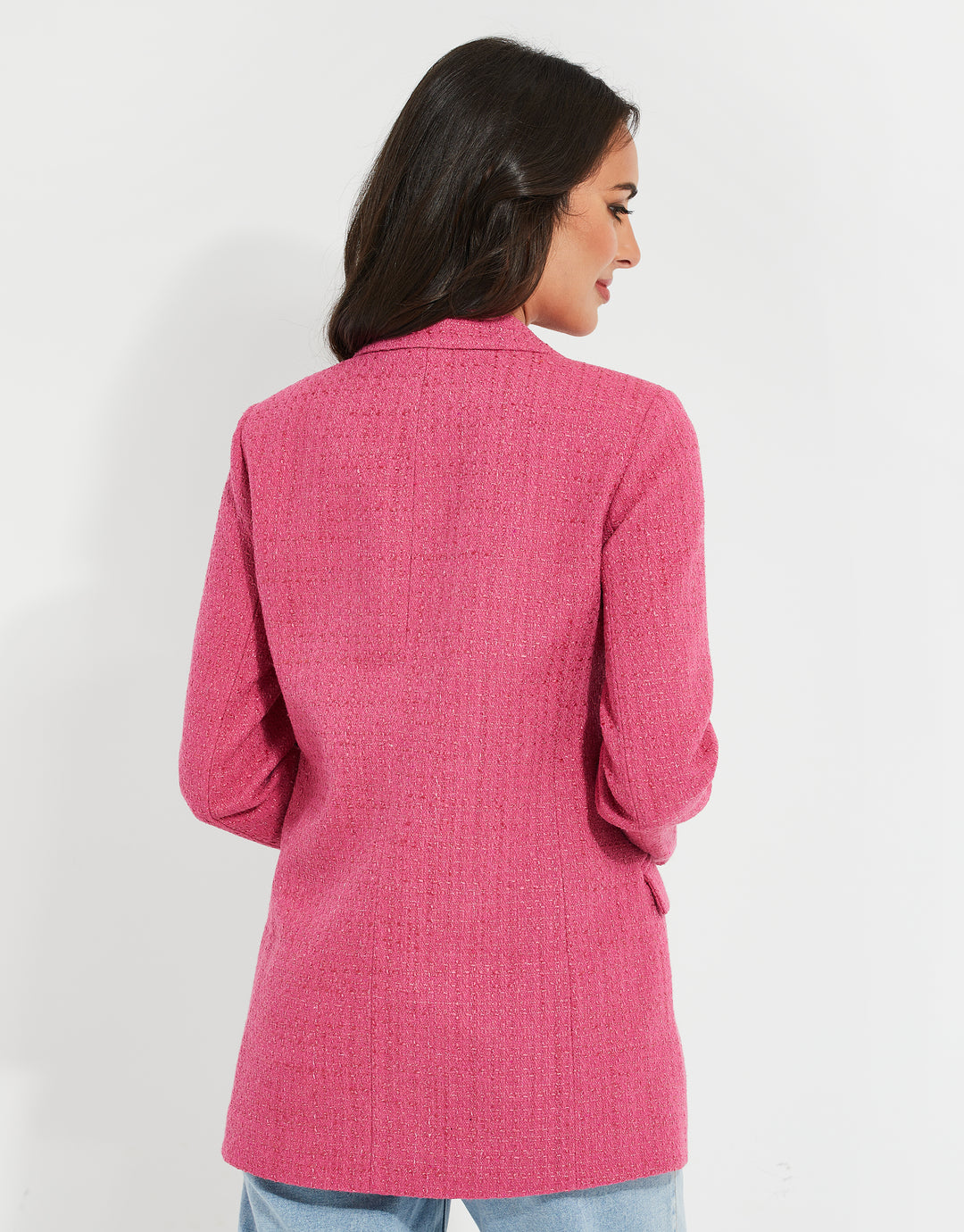 Pink Oversized Double Breasted Bouclé Blazer
