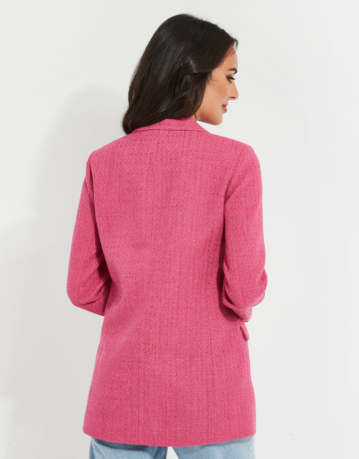 Pink Oversized Double Breasted Bouclé Blazer