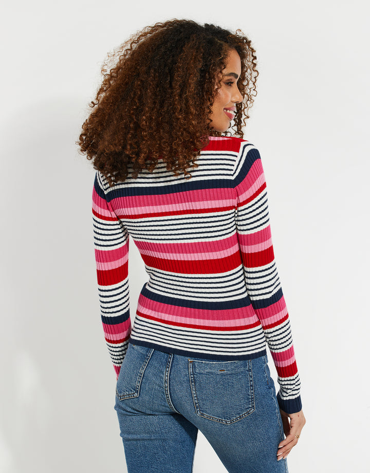 Pink Striped Ribbed Jumper