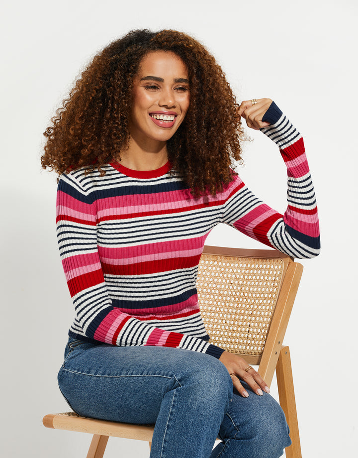 Pink Striped Ribbed Jumper